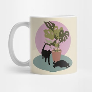 Black Cats with Plant Mug
